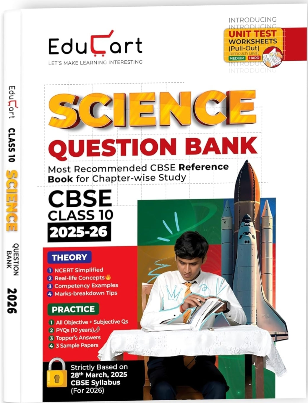 Educart CBSE Question Bank Class 10 Science 2025-26 on new Syllabus 2026 (Introducing Unit Test Worksheets)