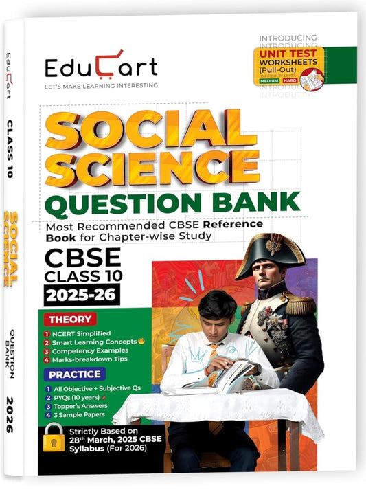 Educart CBSE Question Bank Class 10 Social Science 2025-26 on new Syllabus 2026 (Introducing Unit Test Worksheets)