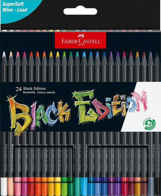 Faber-Castell Black Edition Colored Pencils - 24 Count, Black Wood and Super Soft Core Lead, Coloring Pencil
