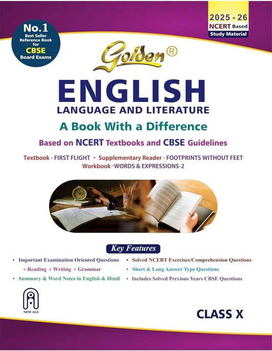 Golden English Language and Literature Study Material Based on NCERT First Flight and Footprints without Feet for Class-10 | For CBSE 2026 Board Exams
