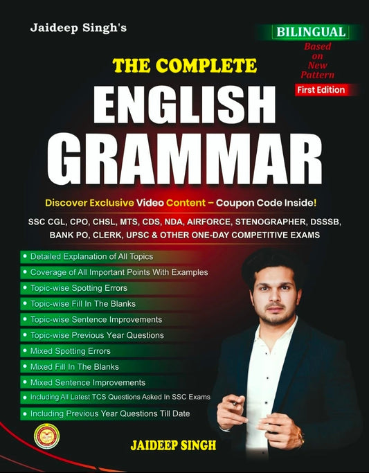 The Complete English Grammar Book, Bilingual Edition for SSC, Bank PO, UPSC & Competitive Exams with Video Content, First Edition