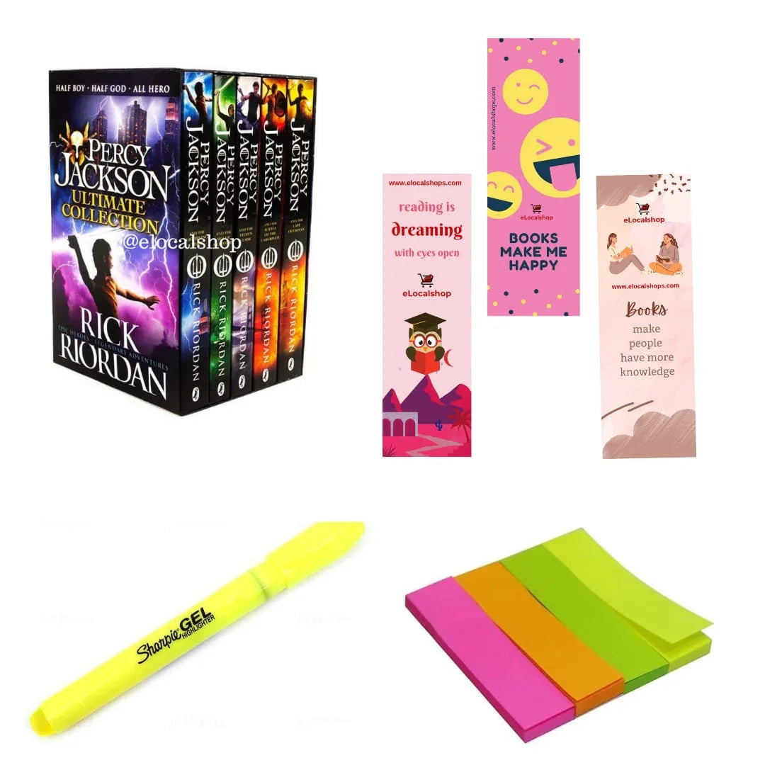 Percy Jackson Books set with free Bookmarks, Stickylabel and Highlighter