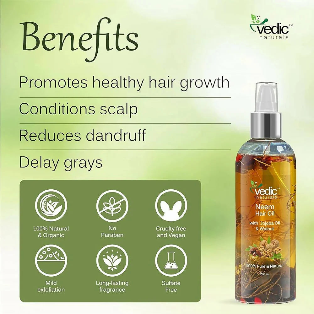 Vedic Naturals Neem Hair Oil With Jojoba Oil & Walnut Oil -200 ml image 3