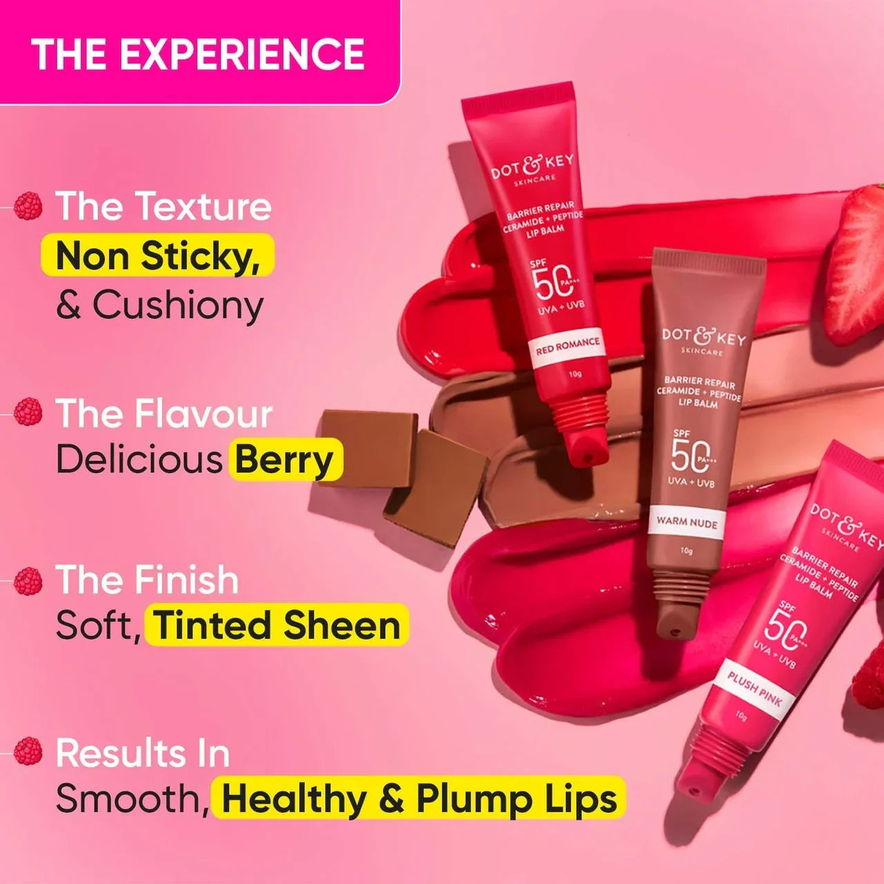 Dot & Key Barrier Repair Ceramide & Peptide SPF 50 Lip Balm - Plush Pink, UVA+UVB -10 gm image 5