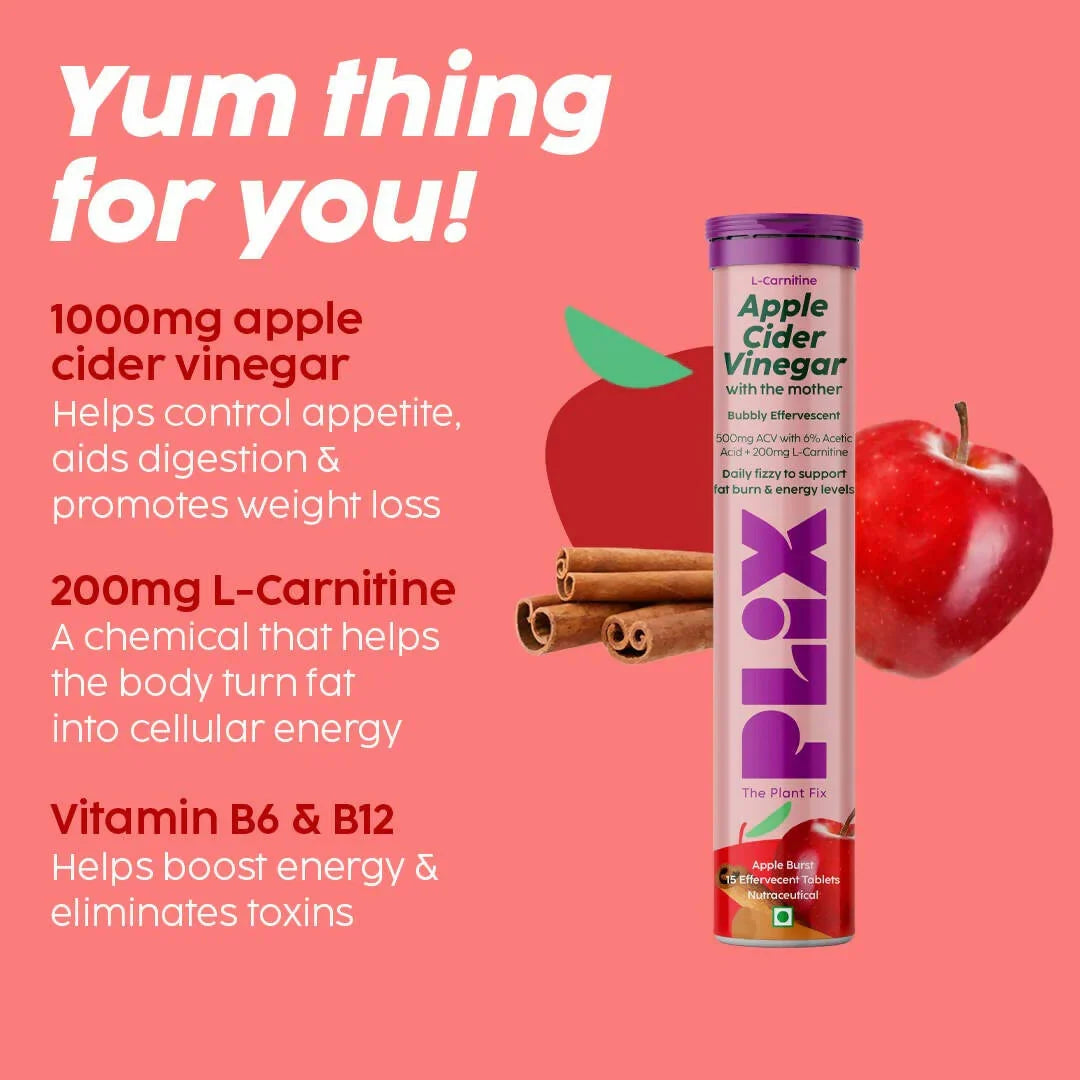 PLIX The Plant Fix L-Carnitine ACV Effervescent Tablets - Apple Burst -15 tabs image 4