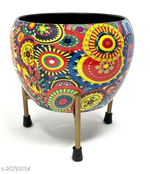 Designer Plant Pot Including Rust Free Metal Stand for Indoor and Out Door Gardening (Size: Small)