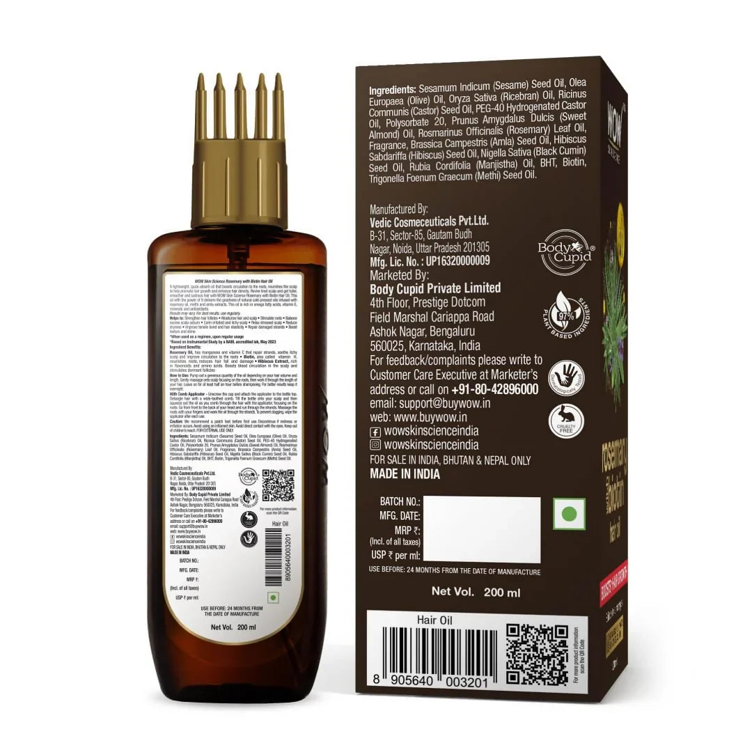 Wow Skin Science Rosemary With Biotin Hair Growth Oil -200 ml image 3