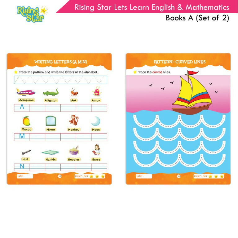 Rising Star Lets Learn English & Maths Activity Books Set A|Set of 2| Ages 3-7 Year| Number, Alphabets, Pattern Writing…