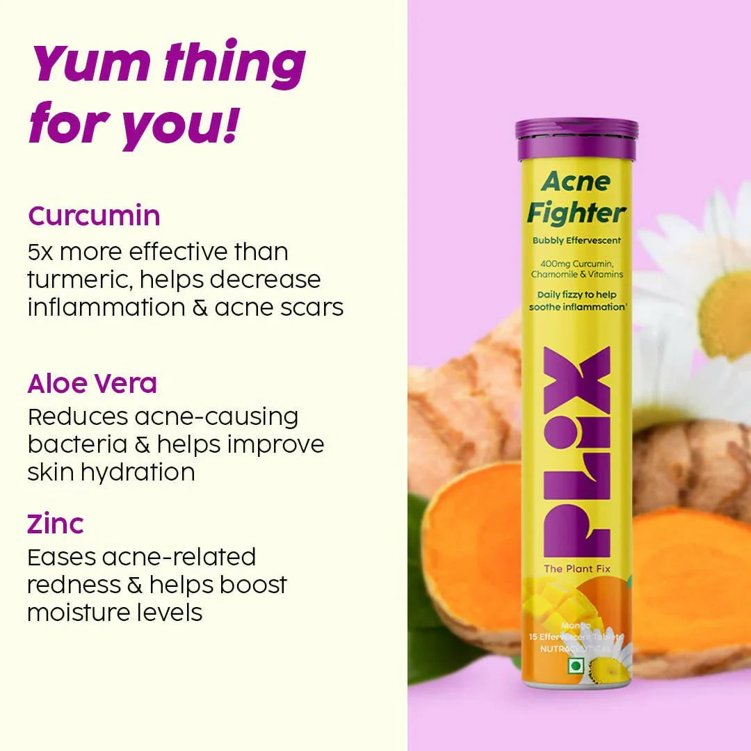 PLIX The Plant Fix Acne Fighter Effervescent Tablets - Mango -15 tabs image 2