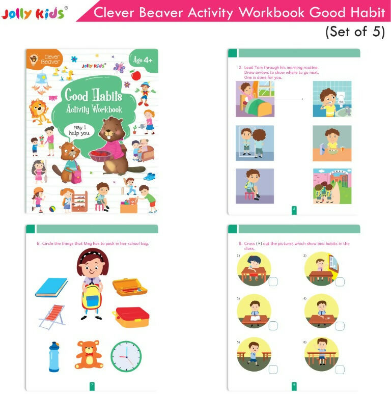 Jolly Kids Clever Beaver Ages 4-5 Years Fun Learning Activities Workbooks Set of 5 | English-Maths-EVS-Good Habit-Logical…