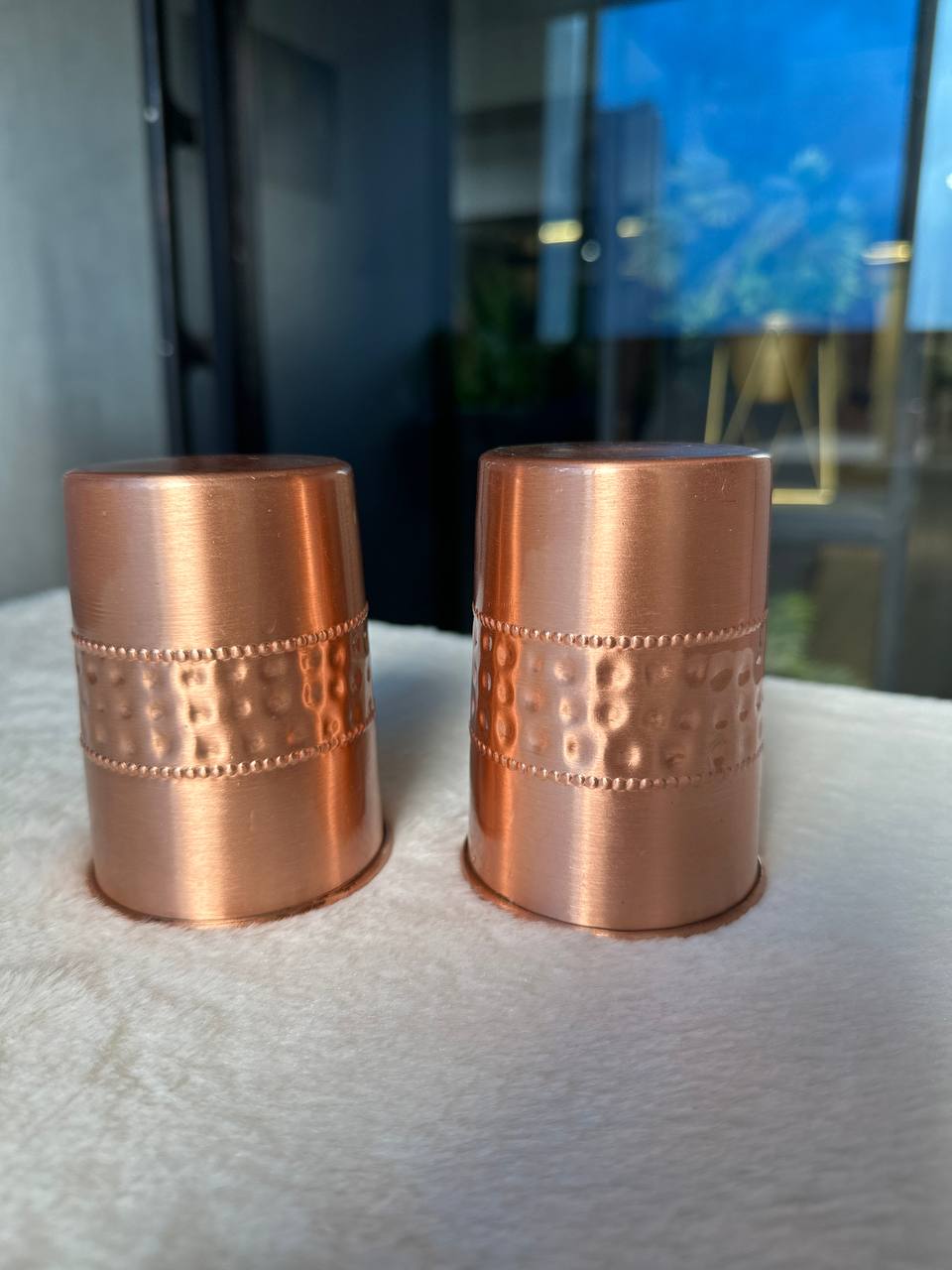 Half Hammer And Half Plain Copper Water Glass - 300 ml - Pack of 2 image 4