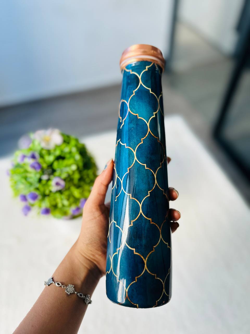 Meenakari Print Tower Copper Water Bottle – 1L | Leak-Proof, Ayurvedic-Inspired Design image 5