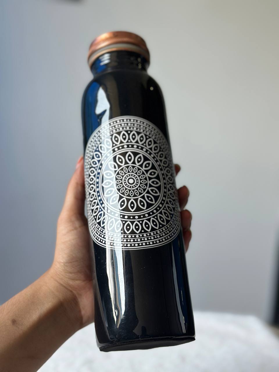 Black White Charkra Copper Water Bottle - 1 Ltr image 4