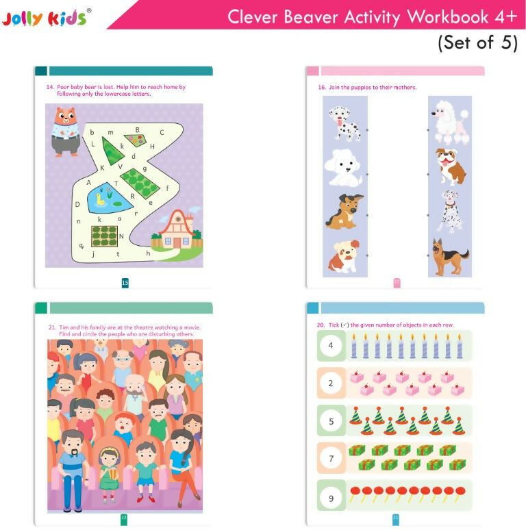 Jolly Kids Clever Beaver Ages 4-5 Years Fun Learning Activities Workbooks Set of 5 | English-Maths-EVS-Good Habit-Logical…