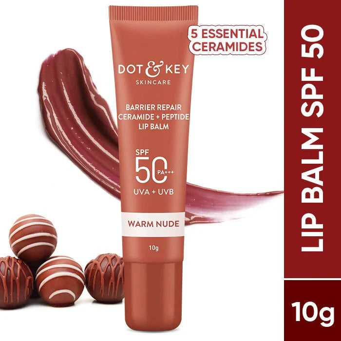 Dot & Key Barrier Repair Ceramide & Peptide SPF 50 PA+++, UVA+UVB Lip Balm - Warm Nude -10 gm image 2
