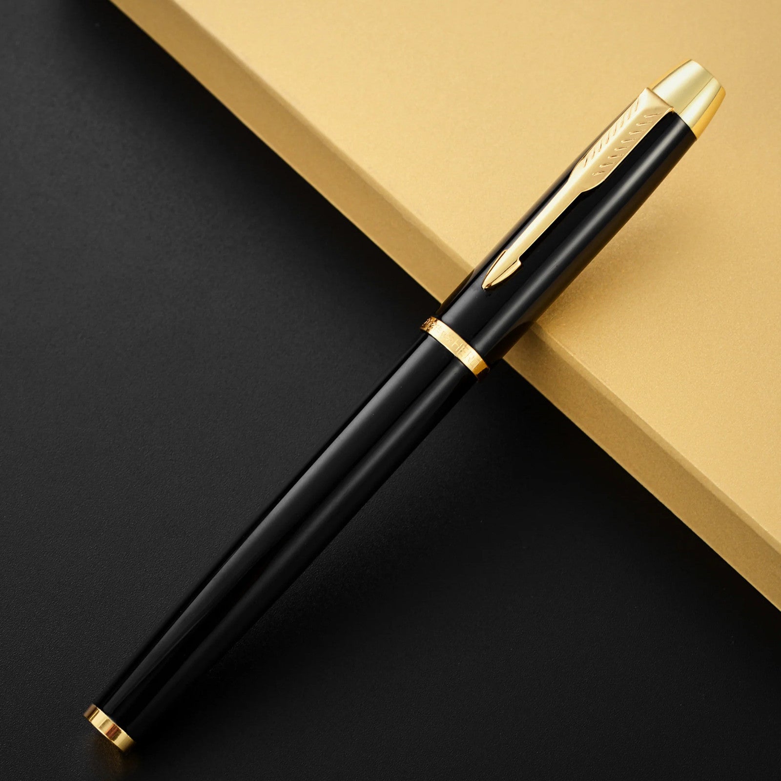 Personalized Parker Classic Matte Black Ball Pen Gold Trim Free Gift Box black image 4