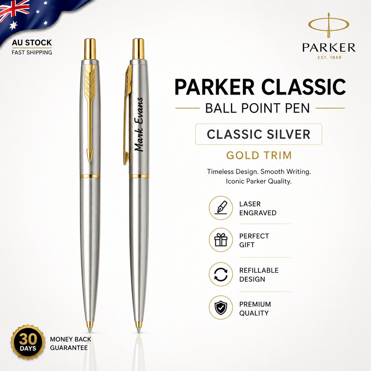 Personalized Parker Classic Matte Black Ball Pen Gold Trim Free Gift Box black image 8
