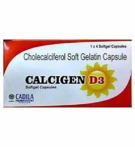 CADILA Calcigen D3 (Vitamin D3 - Cholecalciferol) 60000 IU - Pack of 5 * 8 Capsules image 2