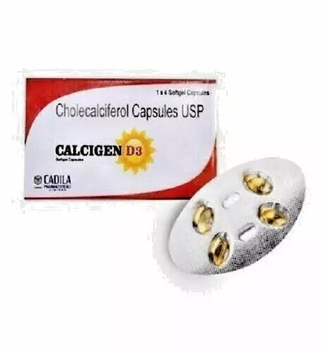 CADILA Calcigen D3 (Vitamin D3 - Cholecalciferol) 60000 IU - Pack of 5 * 8 Capsules