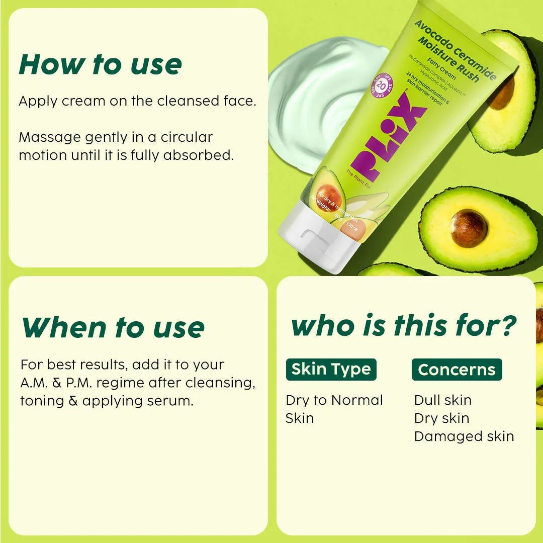 PLIX The Plant Fix Avocado Ceramide Moisture Rush Fatty Cream -50 gm image 4