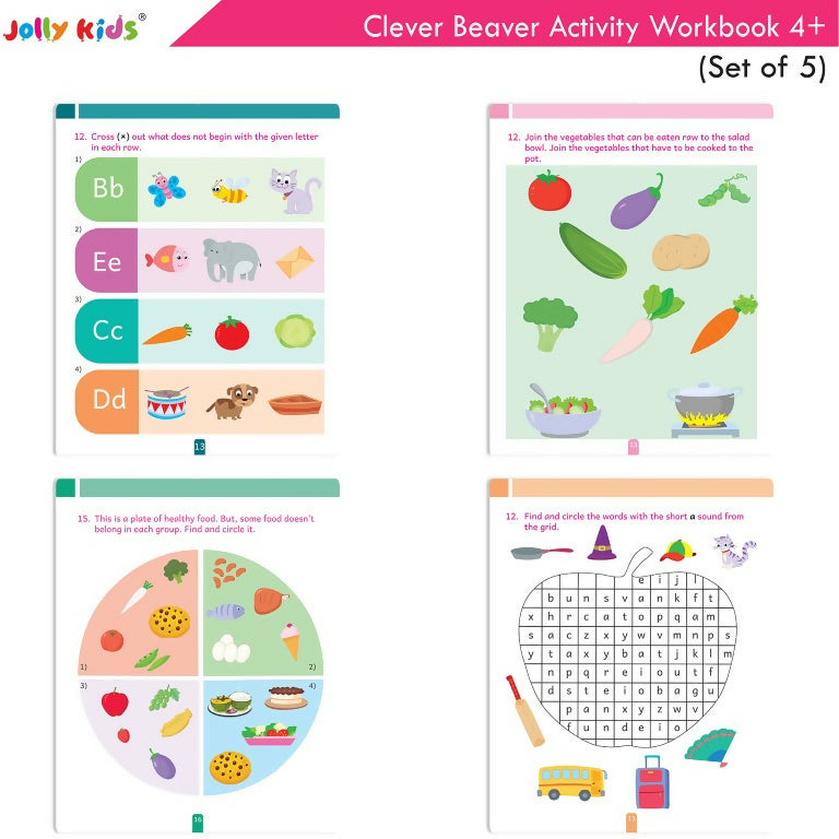 Jolly Kids Clever Beaver Ages 4-5 Years Fun Learning Activities Workbooks Set of 5 | English-Maths-EVS-Good Habit-Logical…