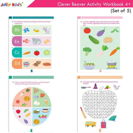Jolly Kids Clever Beaver Ages 4-5 Years Fun Learning Activities Workbooks Set of 5 | English-Maths-EVS-Good Habit-Logical…